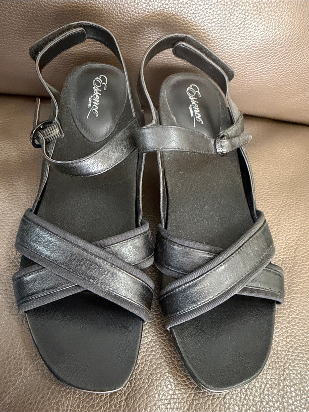 Black Leather Essence by Aetrex Slingback Sandals